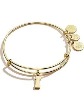 Initial I Gold Expandable Bangle Initials Letter Charm Bracelet, Shiny Finish